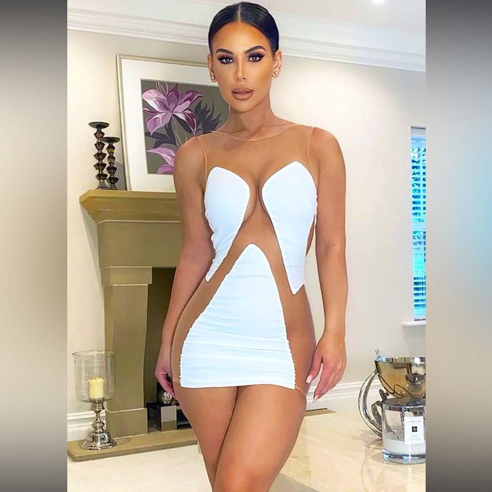 TALK OF TOWN MESH MINI DRESS WHITE
